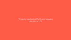 Text on a solid coral background stating: "This policy applies to all full-time employees based in the U.S.," created using Biteable video maker.