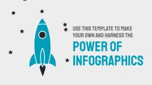 Graphic showcasing a blue rocket with stars around it and text promoting the use of Biteable video maker as an infographic template.