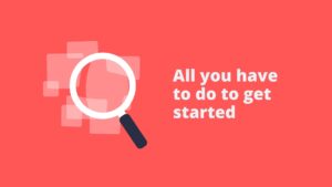 Illustration of a magnifying glass over a red background with text "Biteable video maker" and abstract shapes.