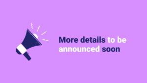 Biteable video maker megaphone icon with the text "more details to be announced soon" on a purple background.