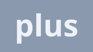 The word "plus" in white lowercase letters centered on a solid gray background, created with Biteable video maker.