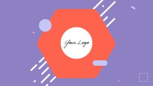 Abstract geometric logo design placeholder on a vibrant purple background with dynamic white and gray accents, enhanced for use in Biteable video maker.