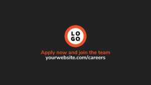 A recruitment ad featuring a Biteable video maker logo with the text "l o g o" and a call-to-action stating "apply now and join the team" with a website link beneath.