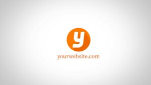 Logo of "yourwebsite.com" featuring a white lowercase 'y' inside an orange circle on a Biteable video maker background.