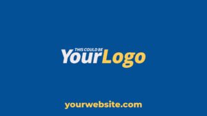 Generic brand logo mockup on a blue background with placeholder text for a company name and Biteable video maker website url.