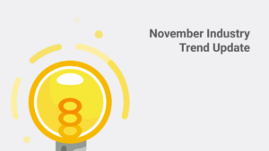 A yellow lightbulb graphic with the text "November Industry Trend Update" on a light gray background.