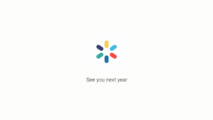 A colorful circular design with six segments above the text "See you next year" on a plain white background.