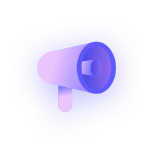 A stylized, purple megaphone icon referencing an online video maker, set on a transparent background with a soft, glowing effect.