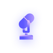 Stylized illustration of a microphone in purple tones, with a soft glowing effect surrounding the image—perfect for an online video maker or creative digital projects.